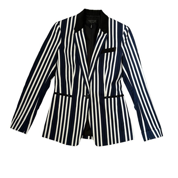Rag & Bone Windsor Blazer Navy/White Striped Cotton Size 0 - Picture 4 of 9